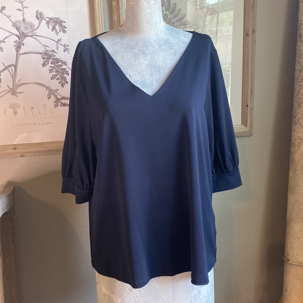 H&M - Navy Pleated Short Sleeve Top